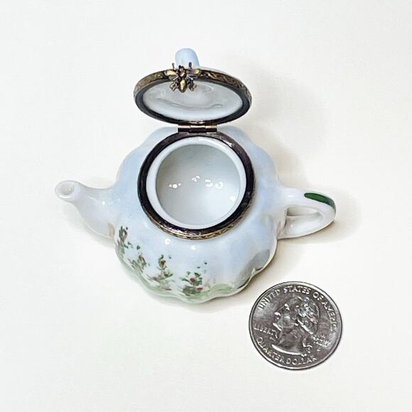 Limoges Box Mini Teapot Hand Painted Porcelain Trinket - Picture 4 of 4